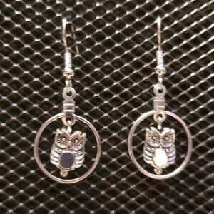 Antique silver owl dangle earrings